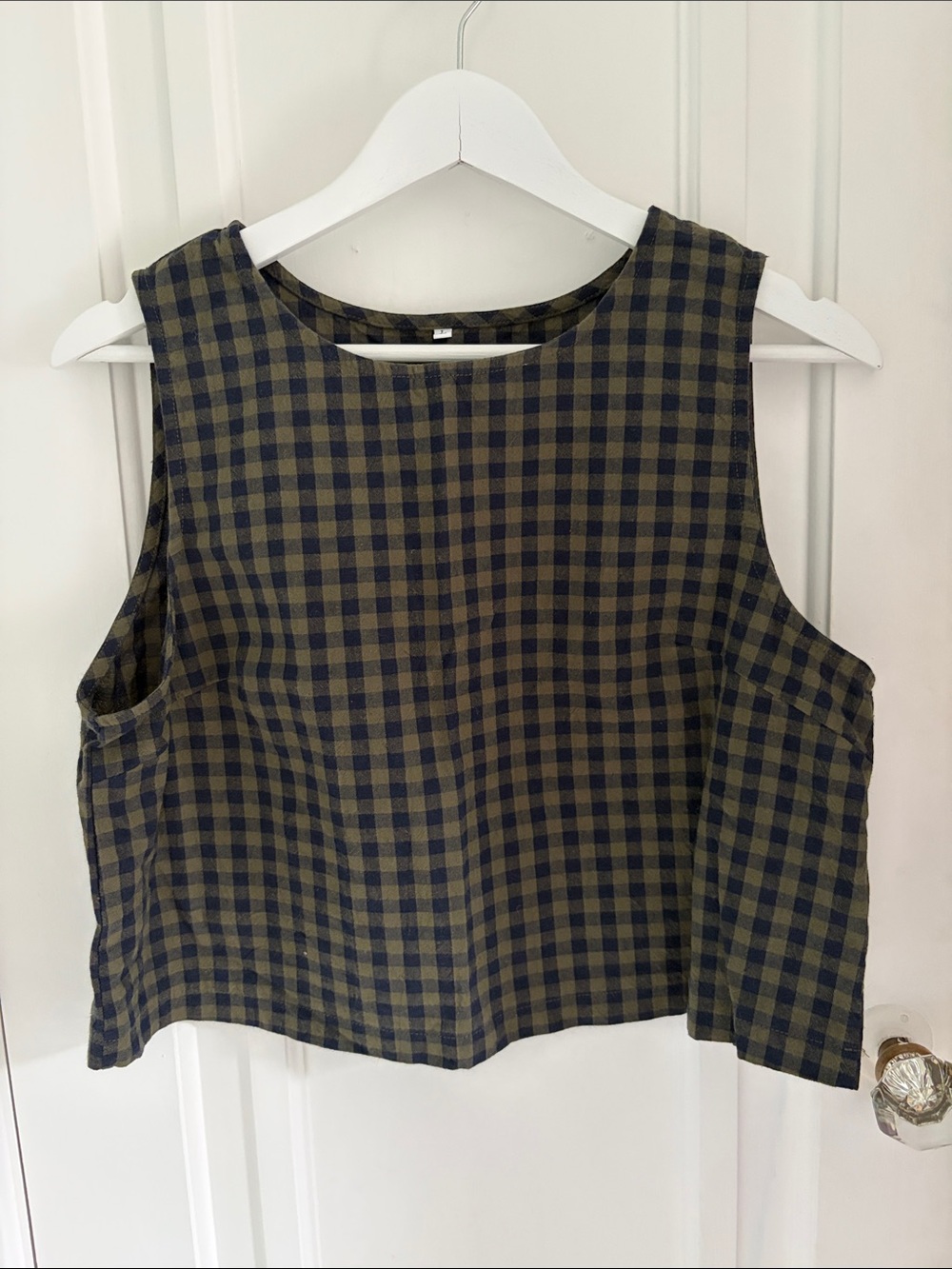 Green and Navy Cotton Check Tank Top (Size L)